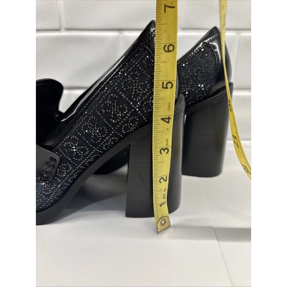 GUESS‎ Women’s Heeled Sparkly Chunky Loafer Size 9M Y2K Vibe EUC Black Glitter